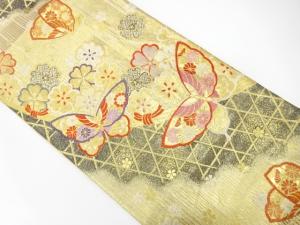 蝶に桜模様織り出し　振袖用袋帯